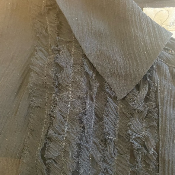 Robin Howe Sheer Button Down Shirt Size 16 Fringe Detail - Picture 3 of 5